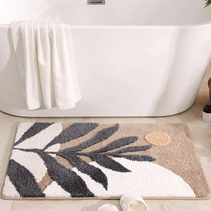 Boho Plant Art Absorbent Bathroom Rug by Decobites