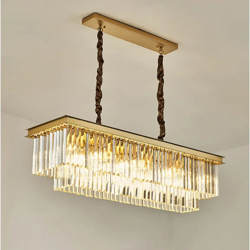 Decorbites™ Gold Schwarz Metall LED Kronleuchter mit K9-Kristall – Retro Quadratisches Ketten-Pendant-Licht