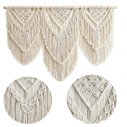 Decobites Boho Macrame Tassel Wall Hanging Tapestry with Wooden Stick