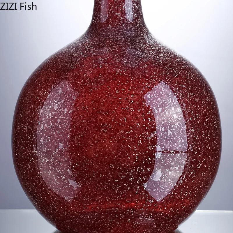 Jarrón de cristal rojo dorado DecorBites™ con flores artificiales - Decoración moderna para escritorio