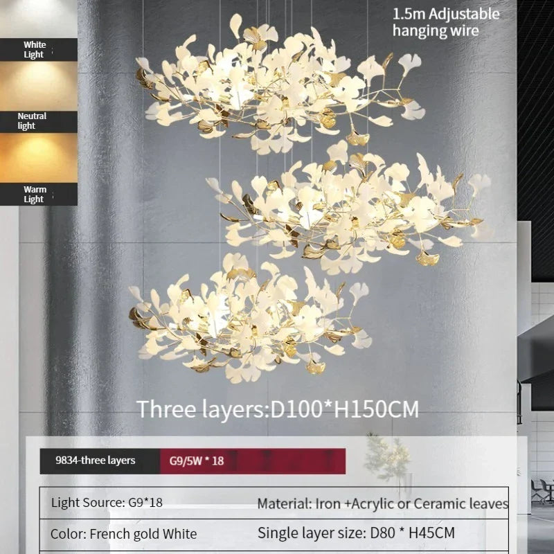 ثريا أوراق الجنكة من ديكوربايتس™: مصباح معلق فاخر على الطراز الاسكندنافي للفنادق والسلالم وغرف المعيشة