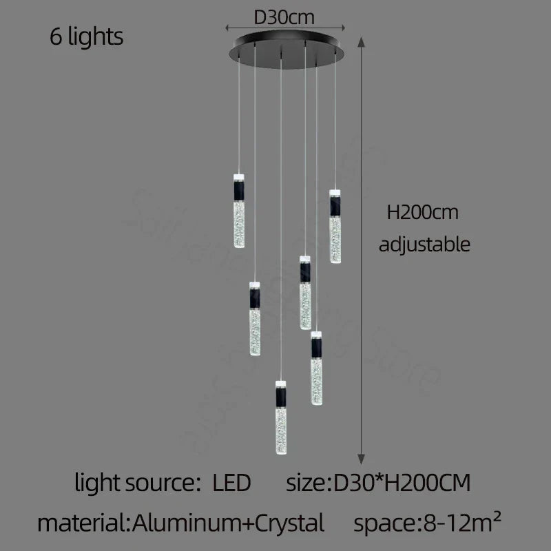 DecorBites™ Cylindrical Crystal Chandelier: Modern Villa Living Room Lamp for Stylish Interiors.
