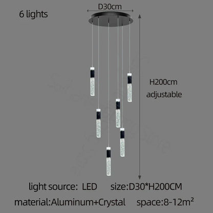 DecorBites™ Cylindrical Crystal Chandelier: Modern Villa Living Room Lamp for Stylish Interiors.