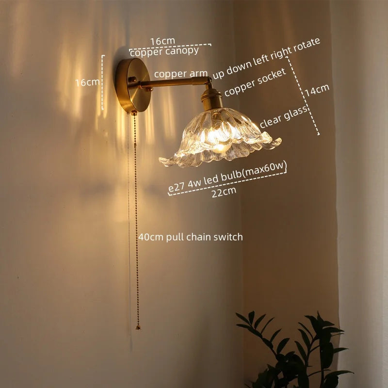 DecorBites™ Glass Sconce LED Wall Lamp, Copper Nordic Bedroom Light Fixtures