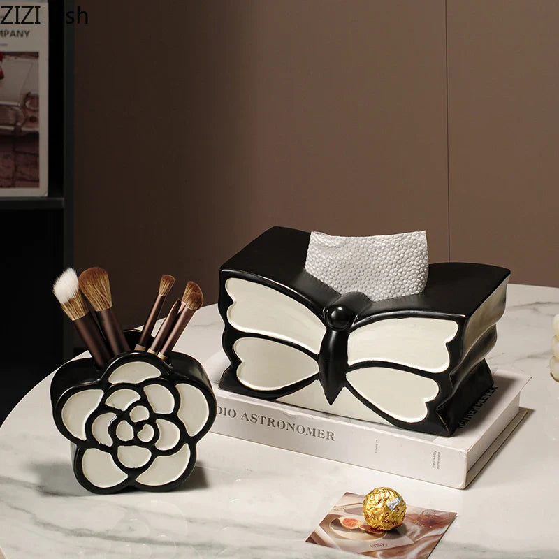 DecorBites™ Butterfly Ceramic Tissue Box - Decorative Bedside Table Paper Towel Case