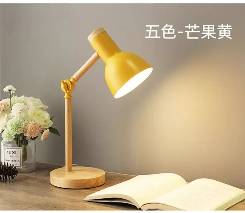 DecorBites™ Creative Nordic Table Lamp Wooden Art LED Turn Head Simple Bedside Desk Light/Eye Protection
