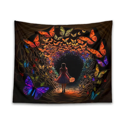 Decobites Psychedelic Girl Tapestry Wall Hanging Butterfly Cave Boho Colorful Decor