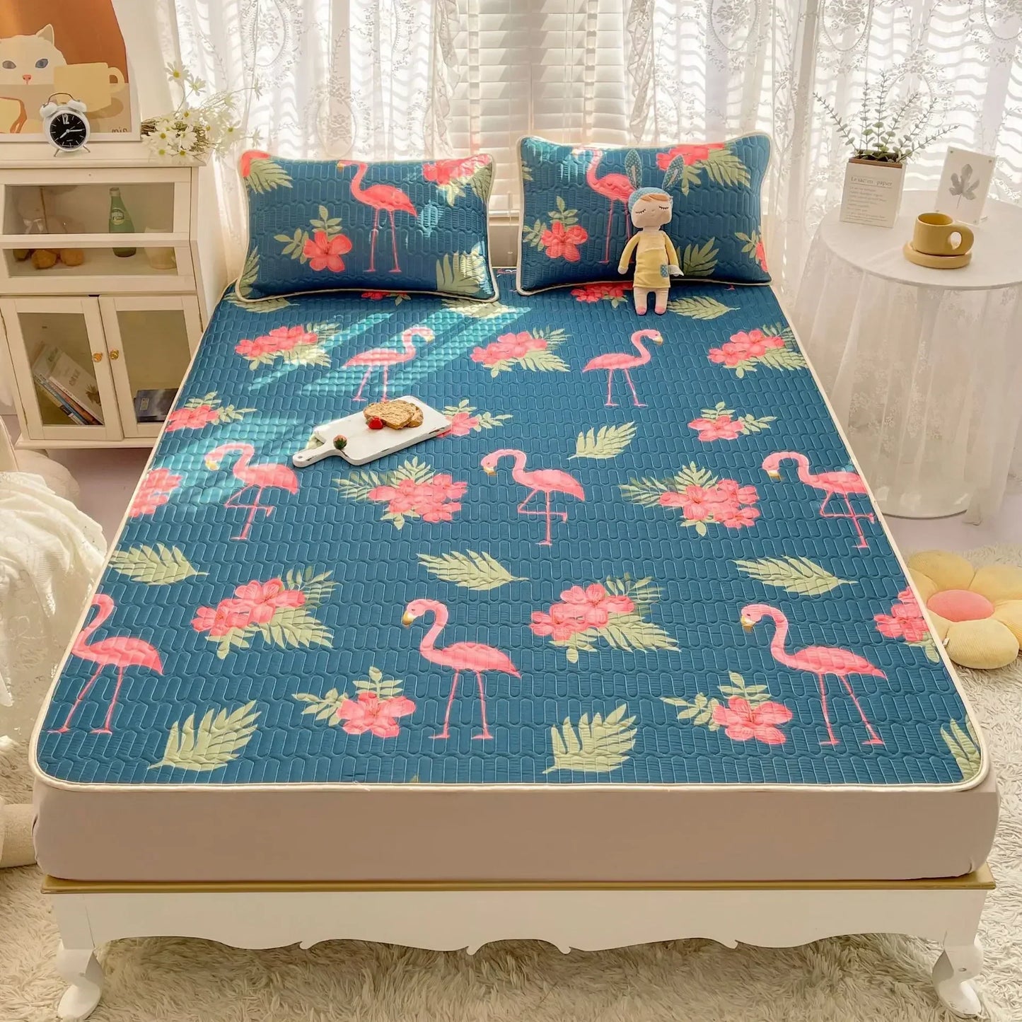 DecorBites™ Cartoon Print Silky Mattress Set: 4-Layer Quilted Breathable Cushion