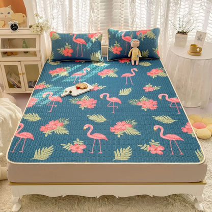 DecorBites™ Cartoon Print Silky Mattress Set: 4-Layer Quilted Breathable Cushion