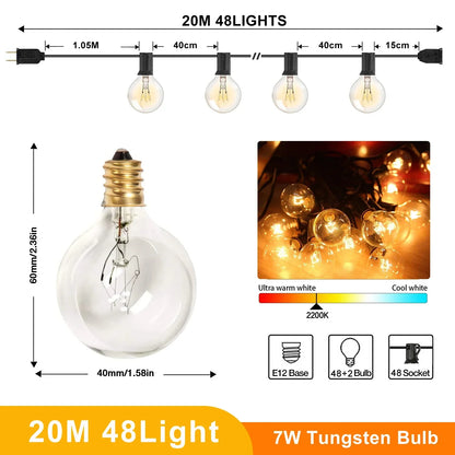 DecorBites™ G40 Tungsten Outdoor String Lights 7W Waterproof IP44 Fairy Light Chain