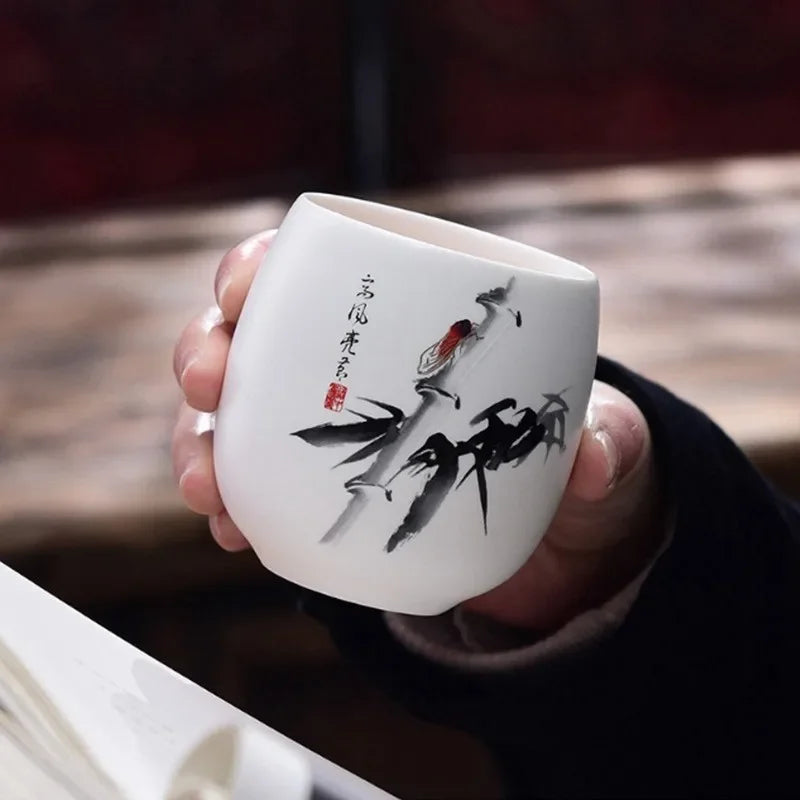 DecorBites™ Ceramic Kung Fu Tea Cup With Handle White Porcelain Drinkware