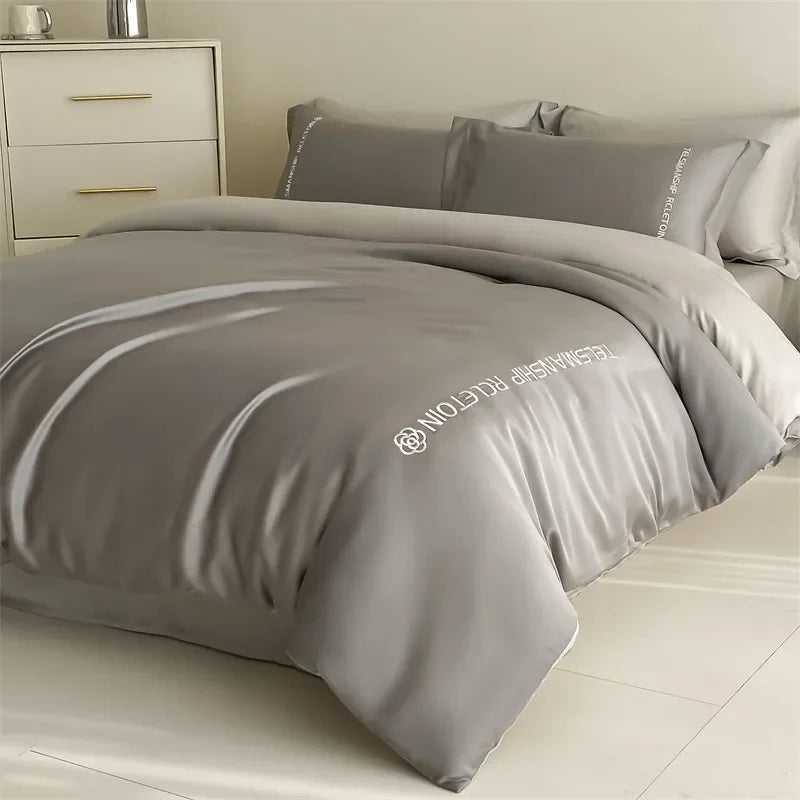 طقم أغطية سرير مطرز من القطن من DecorBites™، طقم غطاء لحاف مكون من 4 قطع لسرير مزدوج