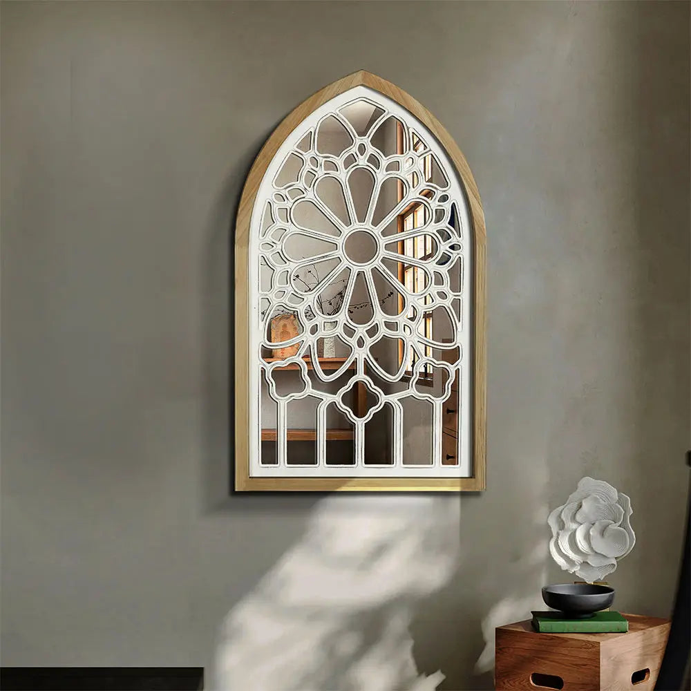 DecorBites™ Gothic Rose Window Carved Mirror for Wall Decor in Living Room or Bedroom