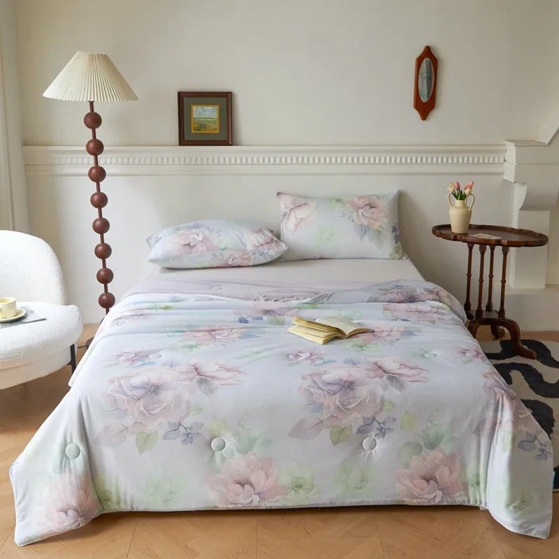 DecorBites™ Knitted Cotton Print Summer Quilt, Silk Soft Blanket