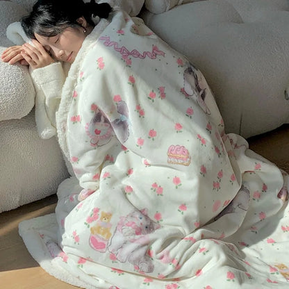 DecorBites™ Korean Cartoon Plush Blanket, Soft Nap Sofa Cover for Home Dormitory