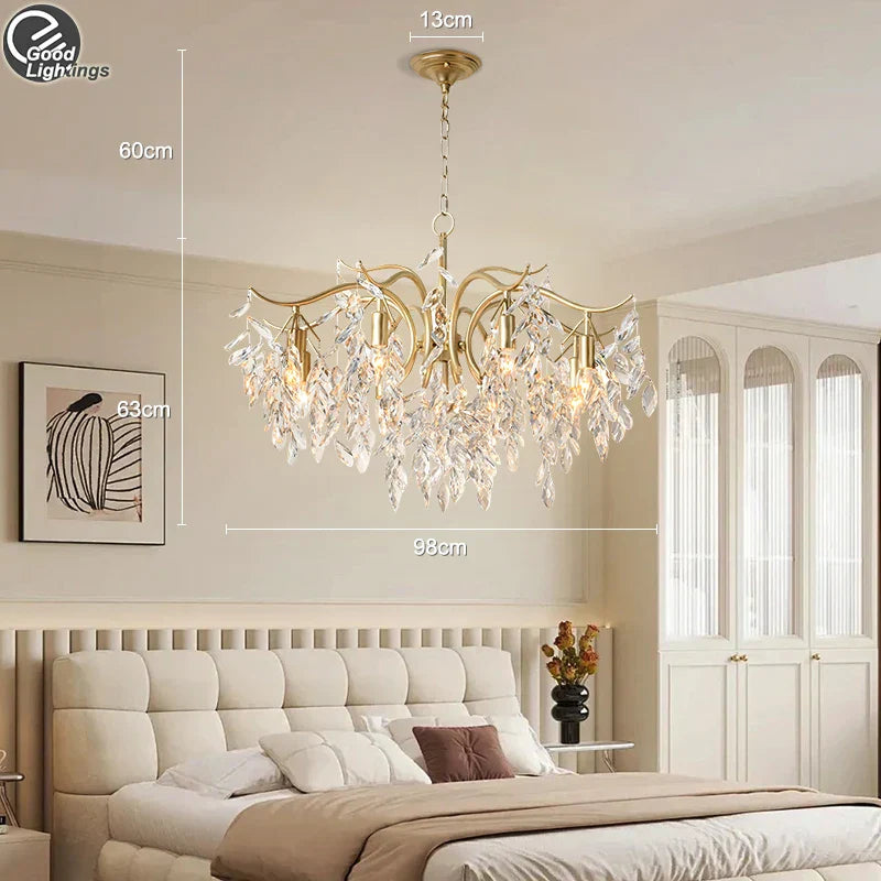 DecorBites™ Gold Crystal Ceiling Chandelier for Bedroom Dining Living Room