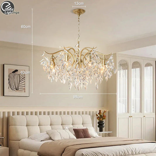 DecorBites™ Gold Crystal Ceiling Chandelier for Bedroom Dining Living Room