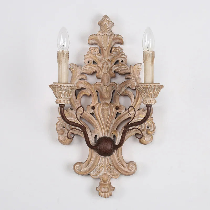 DecorBites™ Elegant Solid Wood Carving Antique Wall Lamp for Home Decor