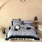 Decobites Flowers Embroidery Ruffles Cotton Bedding Set with Duvet Cover, Sheet, Pillowcases