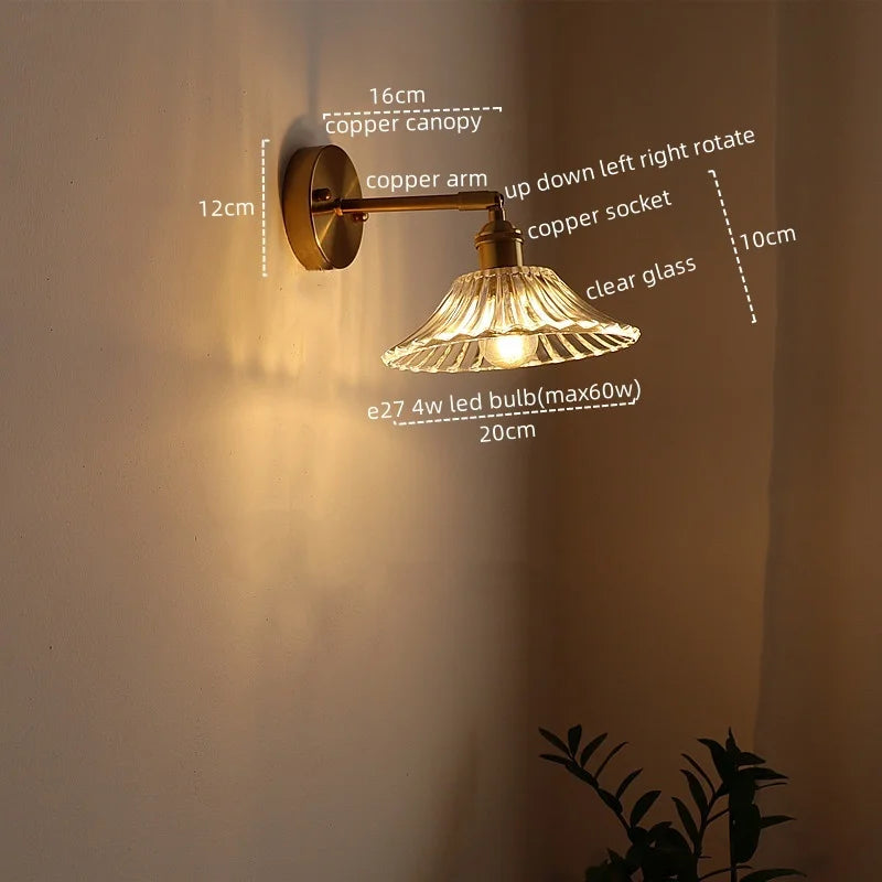 DecorBites™ Glass Sconce LED Wall Lamp, Copper Nordic Bedroom Light Fixtures