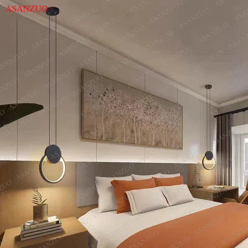 مصباح معلق بحلقة سوداء من DecorBites™ مع إضاءة LED قابلة للتعتيم وتعليق في السقف