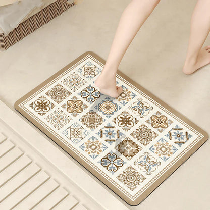 Decobites Diatom Ooze Absorbent Bathroom Mat: Vintage Style, Anti-Slip, Easy to Clean