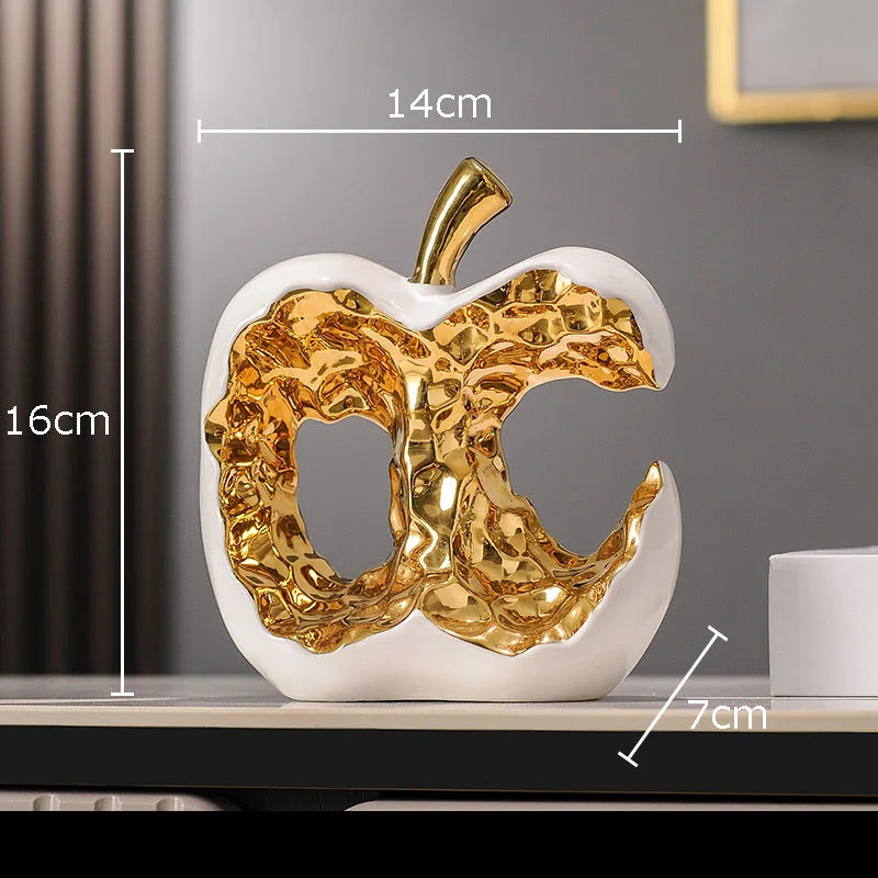 DecorBites™ Ceramic Apple Sculpture Desk Decoration - Gold-plated Hollow Out Craft, Room Aesthetic Ornament
