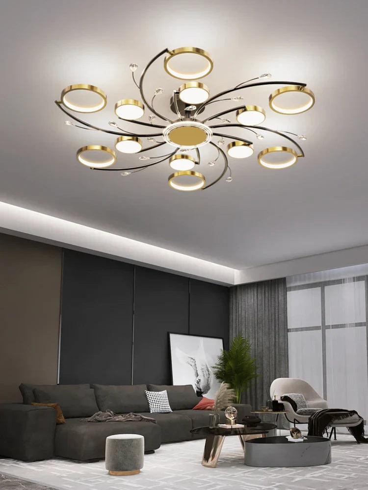Lámpara de Araña LED de Aluminio Dorado Decorbites™ con Cristal K9, Luces de Lámpara Colgante de Lujo para la Decoración del Hogar
