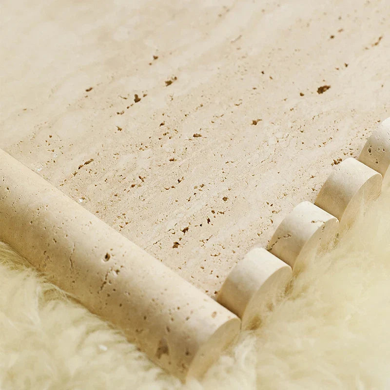 DecorBites™ Beige Travertine Marble Serving Tray Vintage Natural Stone Plate