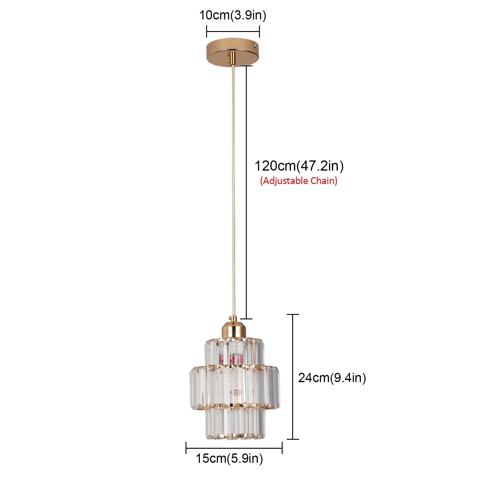 Gold Crystal Pendant Chandelier 3-Light Gold