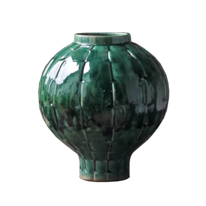 DecorBites™ Green Ceramic Spherical Vase Geometric Lattice Design Home Decor Accessory