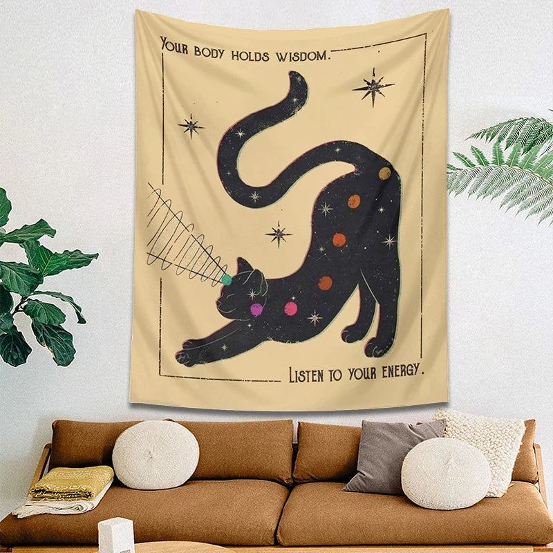 Boho Tarot Cat Tapestry for Kids Room Decor by Decobites