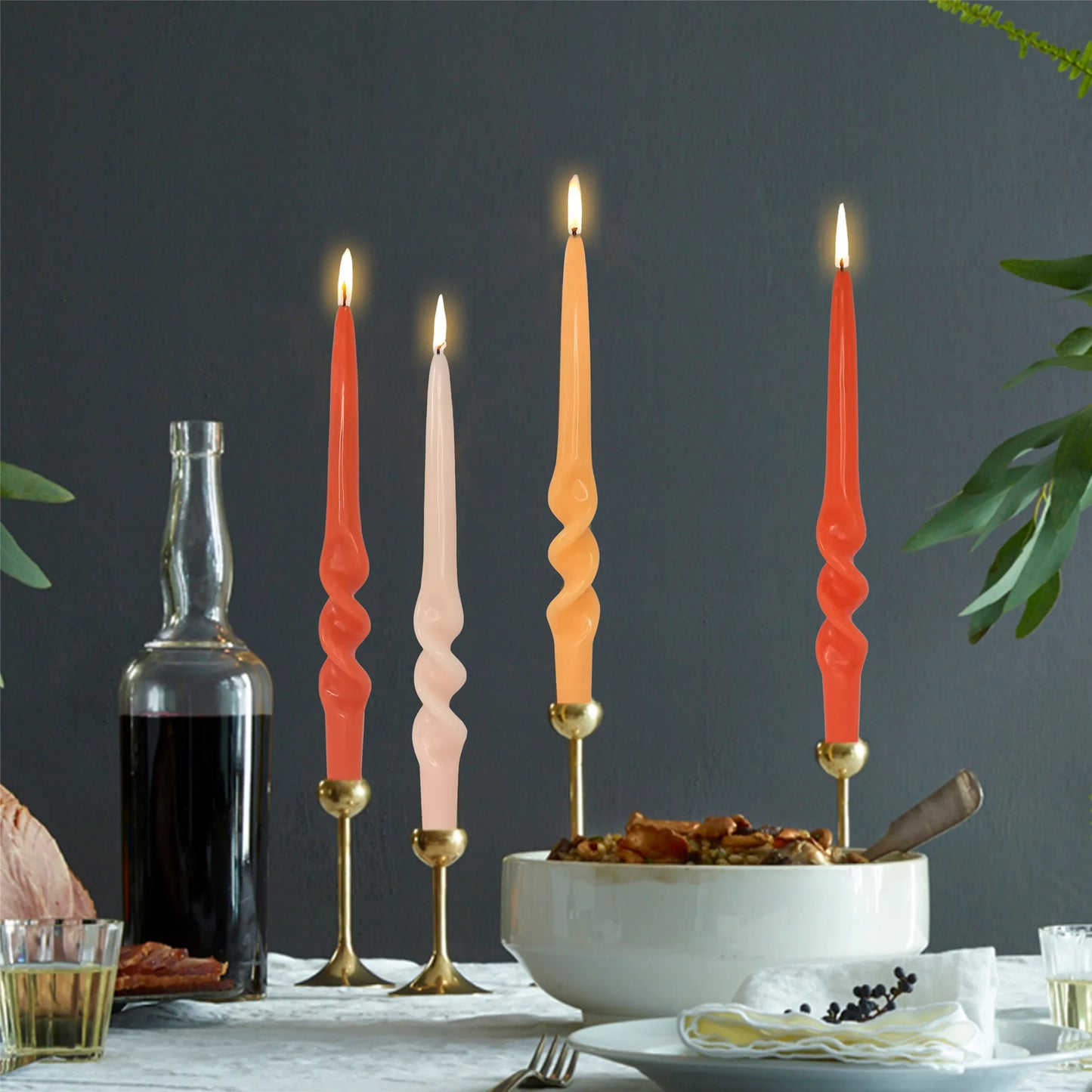 4Pcs Gradient Orange Candles High Quality Scandinavian Style Hand - Twisted Paraffin Candles Festive Home Decoration Candles