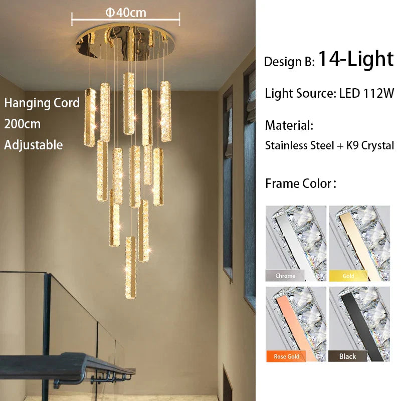 DecorBites™ Large Crystal Luxury Chandelier for Living Room Dining Hall Stair Suspension