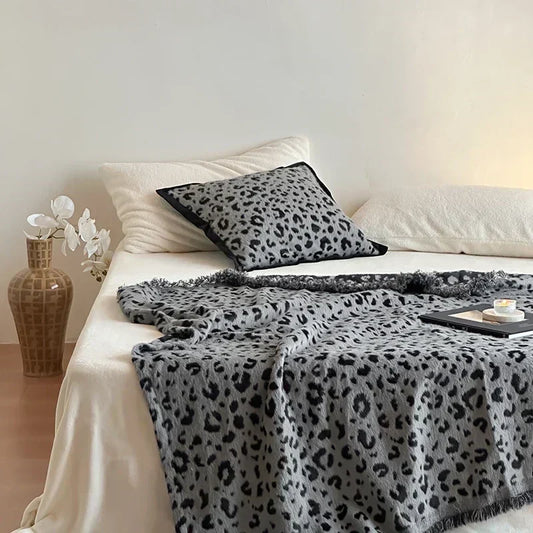 Decobites Leopard Print Luxury Mink Fur Blanket for Bed and Sofa