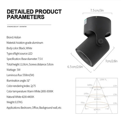 Foco LED COB DecorBites™ ajustable de 180° para techo, ideal para vestíbulo o sala de estar.