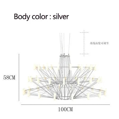 Lámpara de araña redonda LED de lujo DecorBites™ con alambre de hierro para sala de estar y comedor