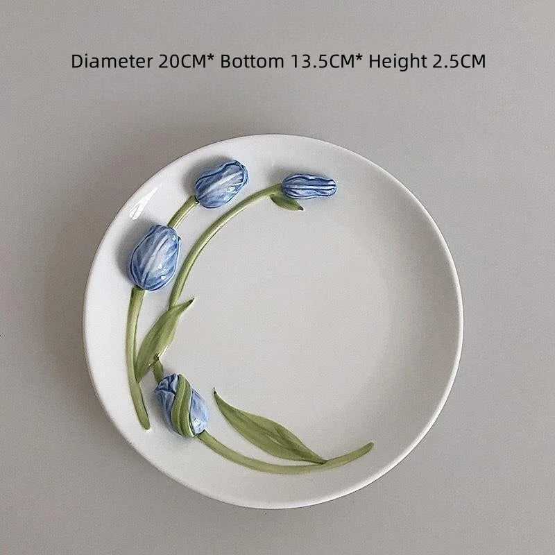 Taza de café de cerámica DecorBites™ con tulipán en relieve 3D - Taza de flor irregular hecha a mano