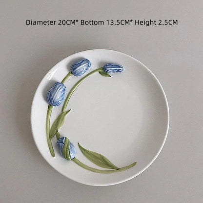 Taza de café de cerámica DecorBites™ con tulipán en relieve 3D - Taza de flor irregular hecha a mano