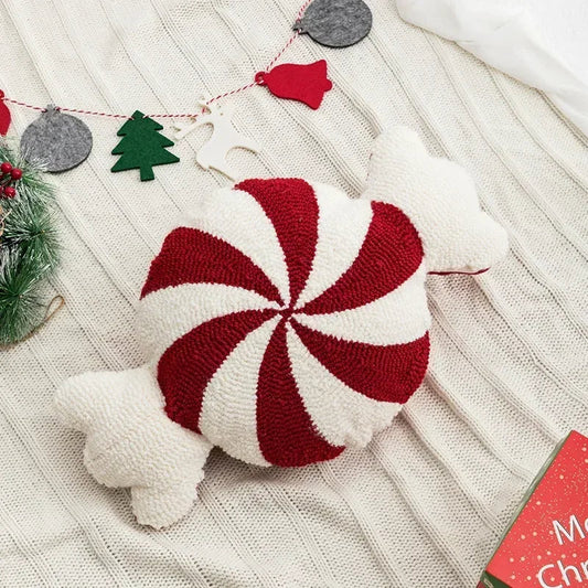 DecorBites™ Christmas Cartoon Candy Cushion Cover - Nordic Red Festival Patchwork Embroidered Design
