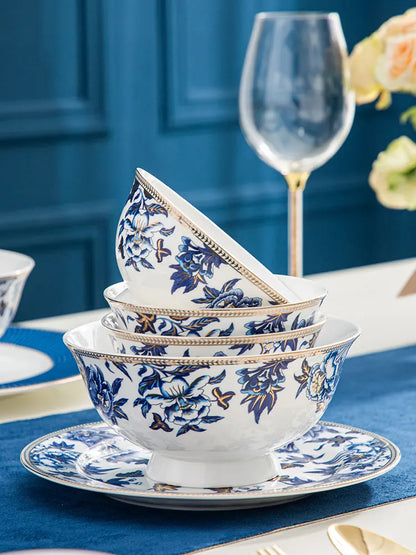 DecorBites™ Blue Lotus Dinnerware & Tea Set