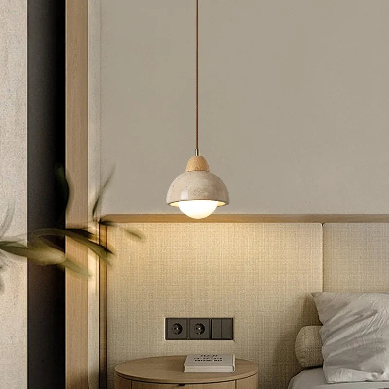 DecorBites™ Japanese LED Hanging Lamp Yellow Travertine Pendant Lighting for Bedroom and Dining Room