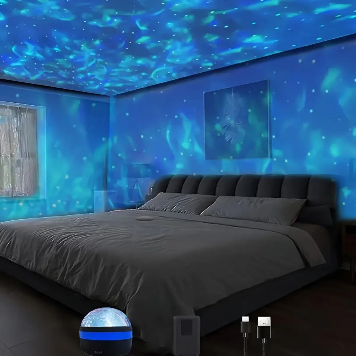 Decorbites™ 1 Stk. LED-Galaxie-Sternenprojektor-Licht, USB-betrieben, Wasserwellenwelle, Fernbedienbares Schlafzimmer-Nachtlicht, Für