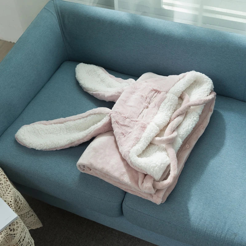 Decobites Shark Blanket: Cute Rabbit Design, Cozy Flannel Cloak for Winter Comfort