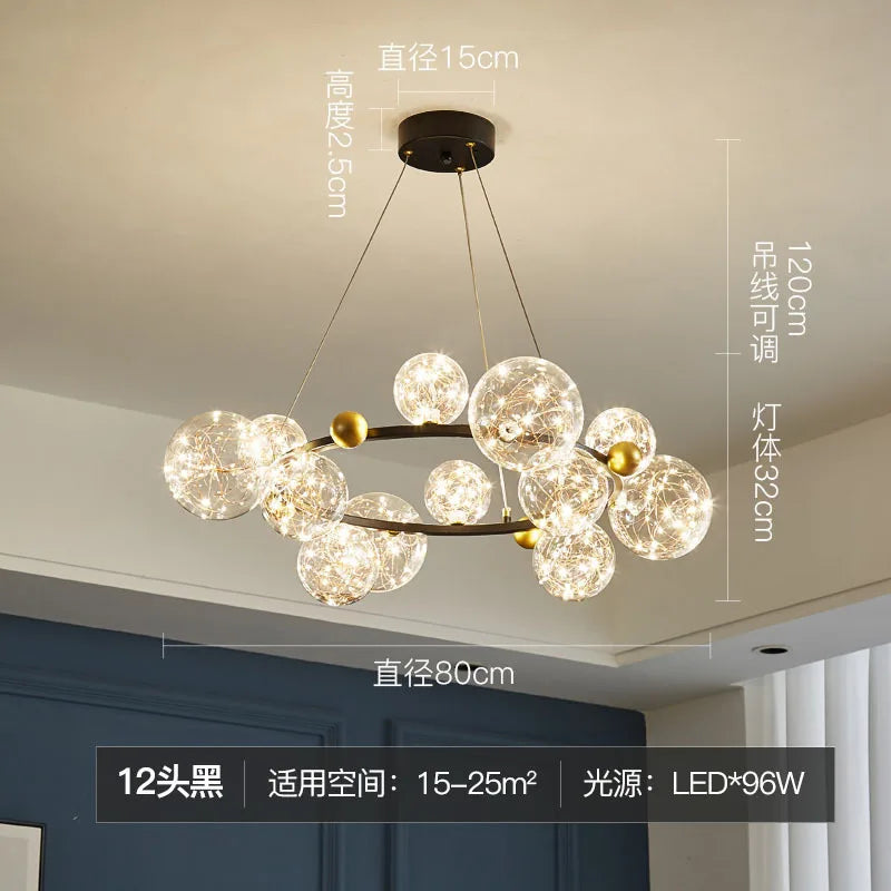 DecorBites™ Golden Ring Glass Ball Chandelier with Remote Control for Living Dining Room