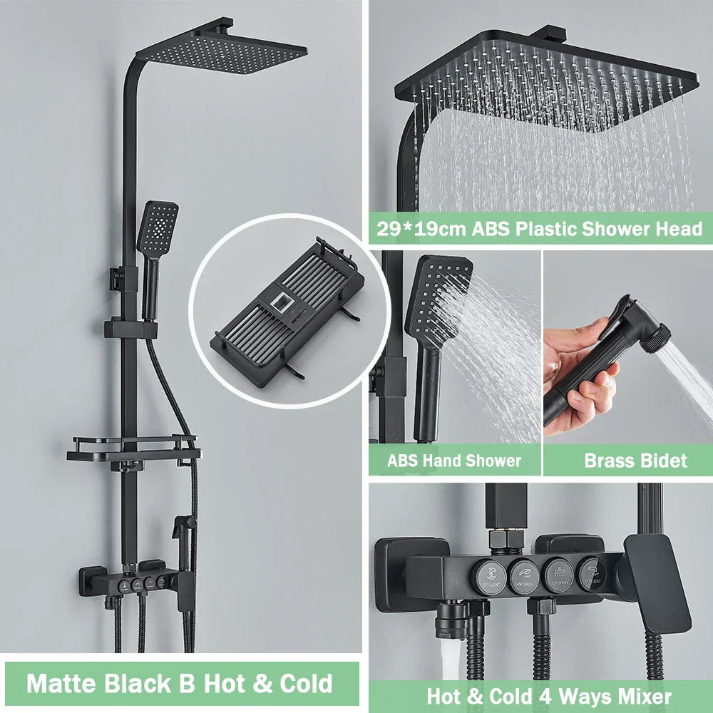 DecorBites™ Gold Thermostatic Shower Faucet Set: Smart Digital Mixer, Wall Mounted Rainfall System