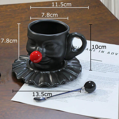 Taza y platillo DecorBites™ con diseño de cabeza de Joker - Taza de té con personaje de payaso