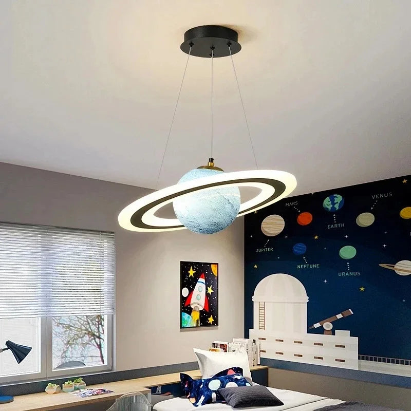 DecorBites™ Children's Planet Earth Pendant Lamp: Acrylic Space Star Theme LED Hanging Light