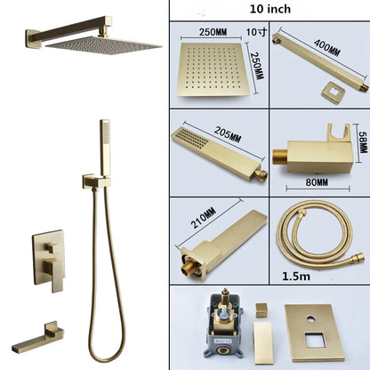 DecorBites™ Brushed Gold In-Wall Shower Set with Rainfall Shower Head 8-12"