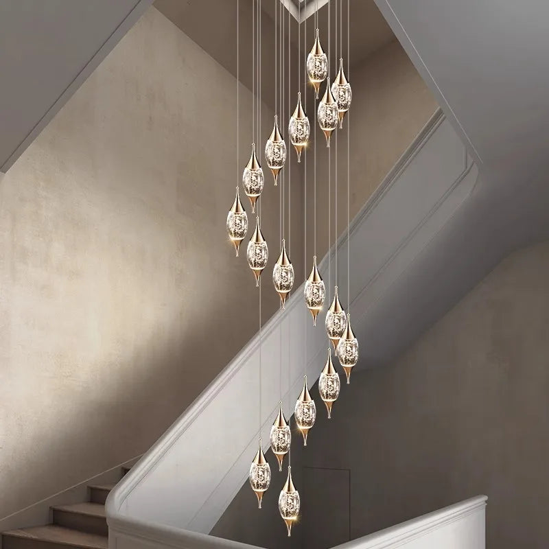 DecorBites™ Crystal Chandelier Stair Pendant Lamp Living Room Interior Lighting